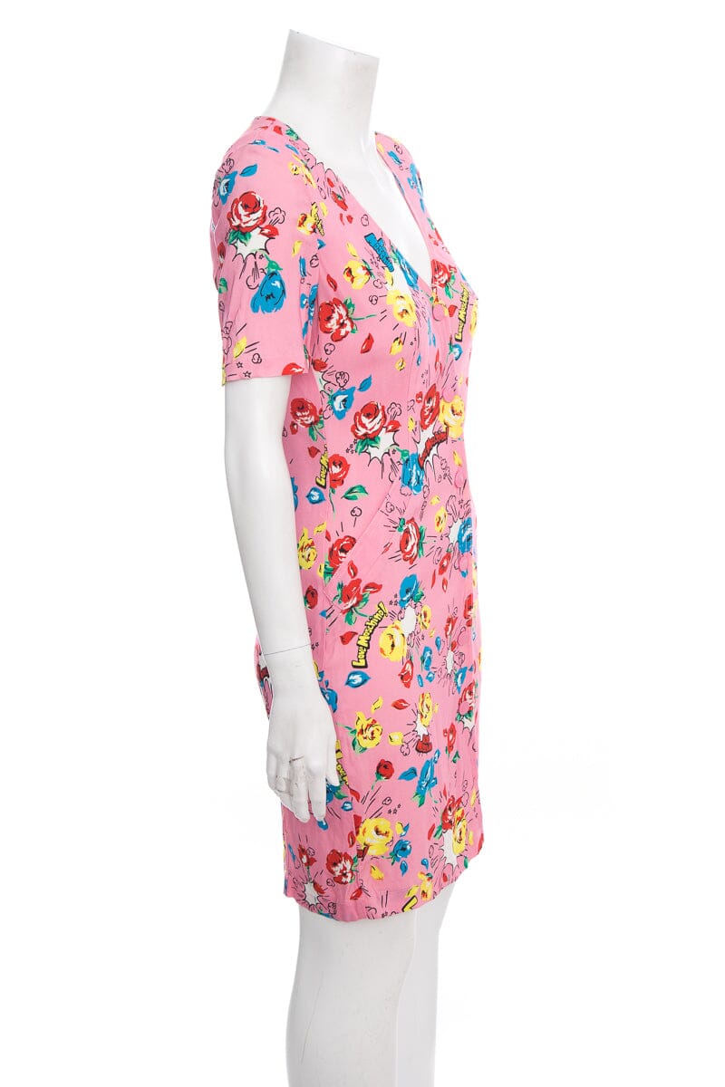 Love Moschino Pink Floral Snap Up Short Sleeve Dress SZ 4 NWT