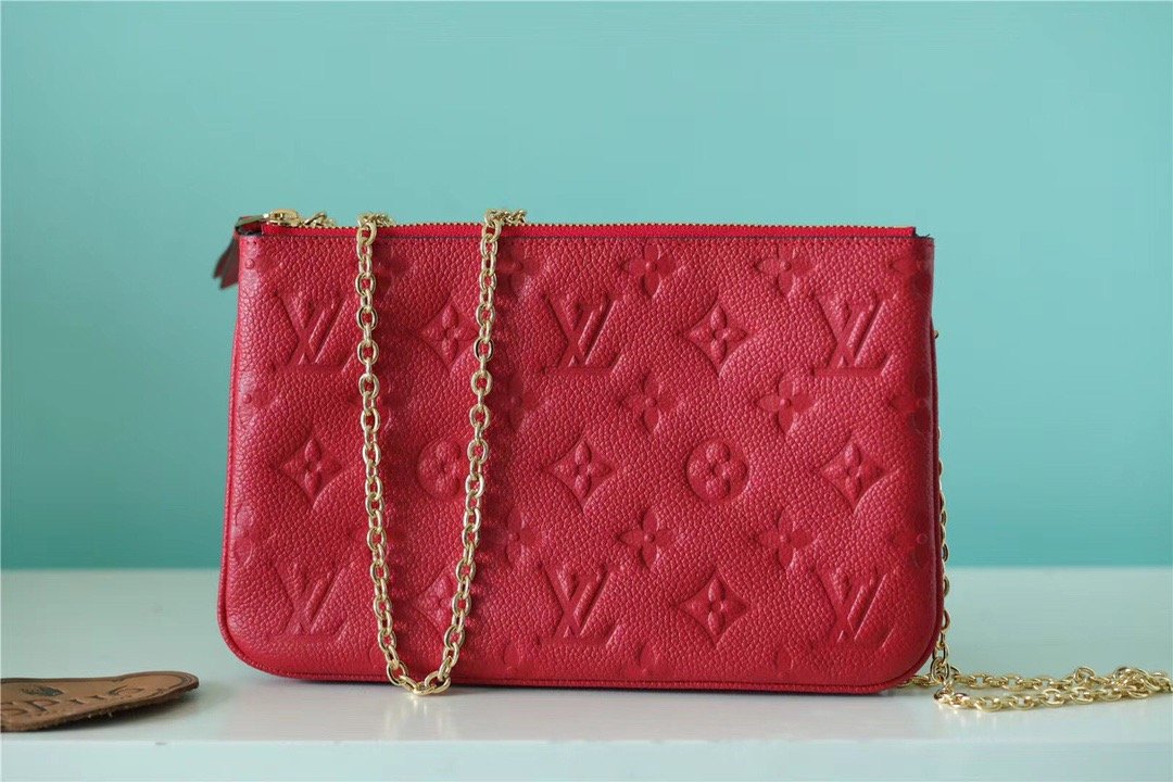 LV Double Zip Pochette Monogram Empreinte Red For Womtlm,  Shoulder and Crossbody Bags 7.9in/20cm LV