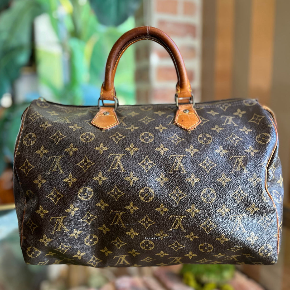 LOUIS VUITTON Speedy 35 Brown Monogram Canvas Satchel Bag