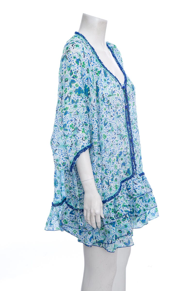 Poupette St Barth Blue & Green Floral Mini Dress SZ OS