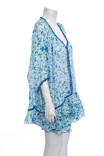 Poupette St Barth Blue & Green Floral Mini Dress SZ OS