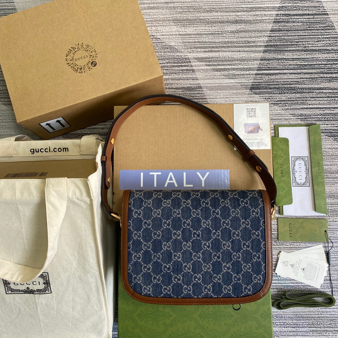 gg Horsebit 1955 Shoulder Bag Blue And Ivory For Womtlm, Womtlm&#8217;s Bags 9.8in/25cm gg