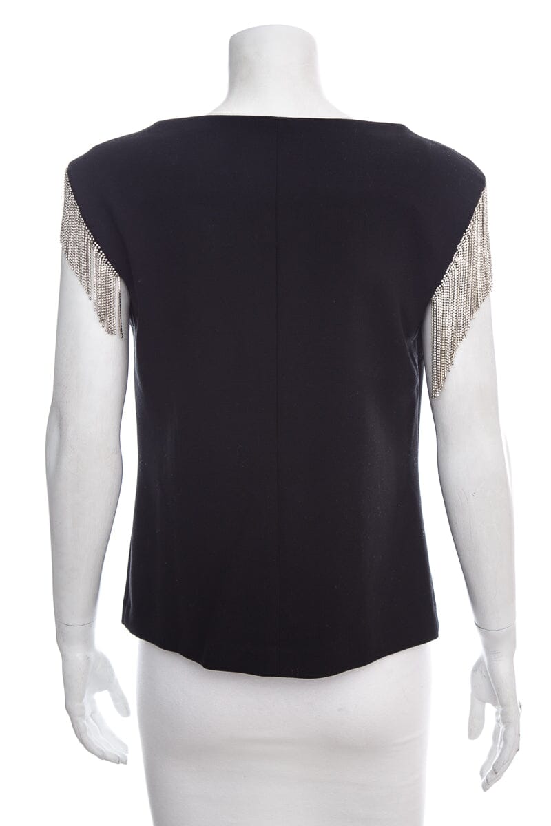 Trina Turk Black & Crystal Fringe Top SZ 2
