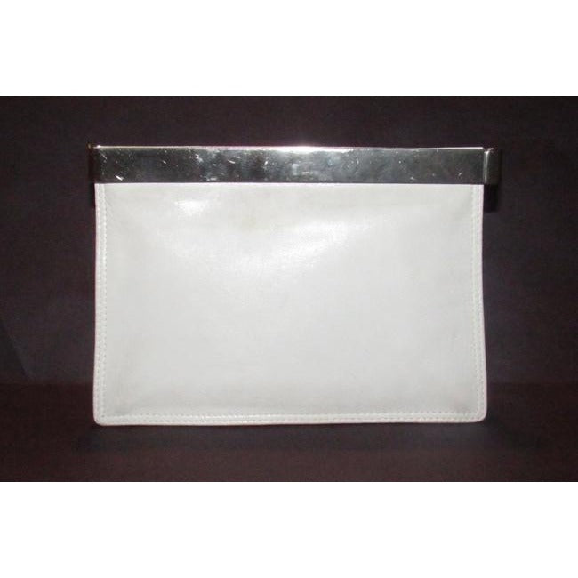 Fendi Clutch Embossed Two Or Style Purse White Leatherchrome Ff Top Shoulder Bag