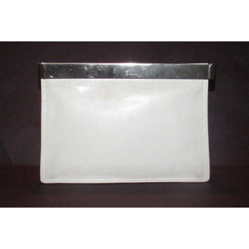 Fendi Clutch Embossed Two Or Style Purse White Leatherchrome Ff Top Shoulder Bag