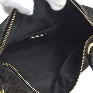 Fendi Chef Medium Sized Shoulder Purse Black Zucchino Or Small F Logo Print On Brown Canvas And Blac