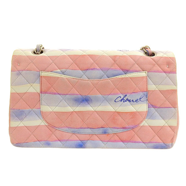 CHANEL Around 2009 Made Watercolor Logo Print Classic Flap Chain Bag 25Cm Pink/Blue/White
