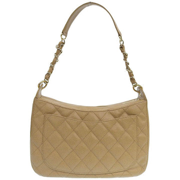 CHANEL Around 2003 Made Caviar Sklin Cc Mark Stitch Shoulder Bag Beige
