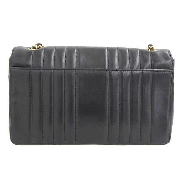 CHANEL Around 1992 Made Mademoiselle Stitch Classic Flap Chain Bag 25Cm Black