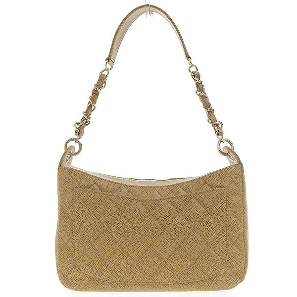 CHANEL Around 2003 Made Caviar Skin Cc Mark Stitch Shoulder Bag Beige