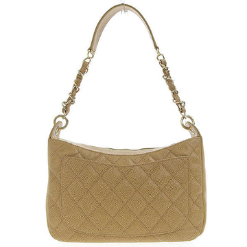 CHANEL Around 2003 Made Caviar Skin Cc Mark Stitch Shoulder Bag Beige