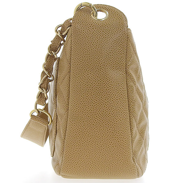 CHANEL Around 2003 Made Caviar Skin Cc Mark Stitch Shoulder Bag Beige