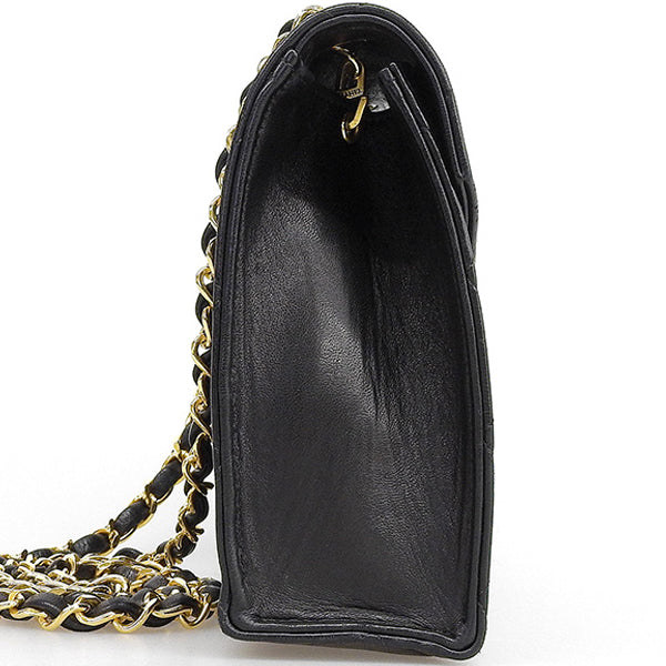 CHANEL Around 1985~1990 Made V Flap Cc Mark Plate Chain Bag Black