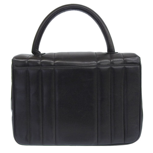 CHANEL Around 1995 Made Mademoiselle Stitch Turn-Lock Top Handle Bag Black
