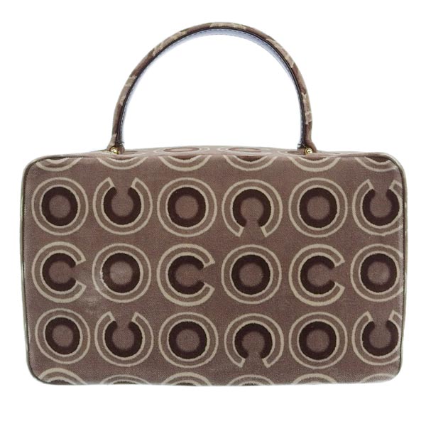 CHANEL Around 2001 Made Velour Logo Pattern Turn-Lock Top Handle Bag Brown
