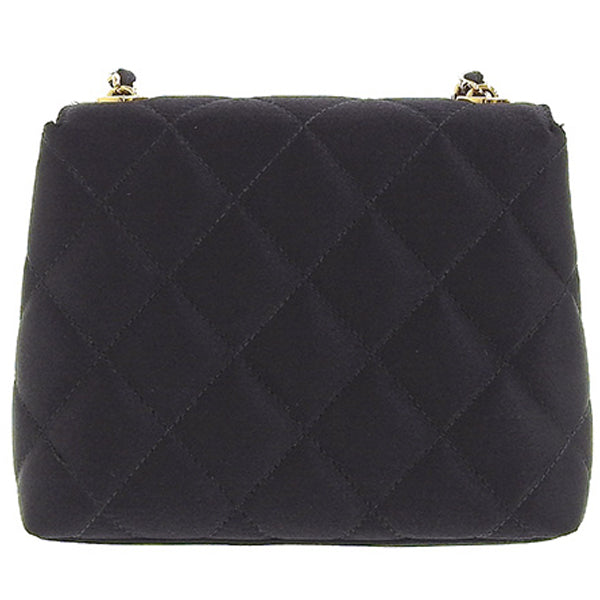 CHANEL Around 1997 Made Silk Satin Camellia Motif Mini Chain Bag Black