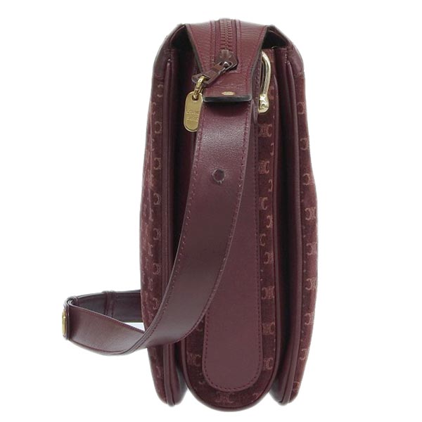Celine Suede Leather Combination Macadam Pattern Logo Plate Shoulder Bag Bordeaux