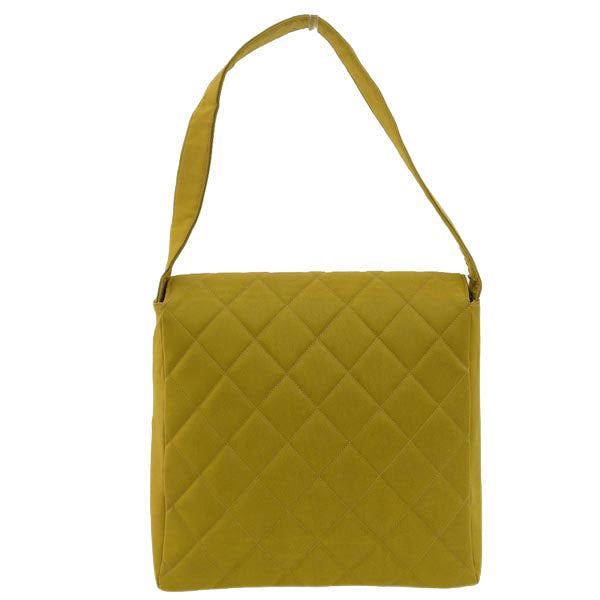 CHANEL Around 1997 Made Nylon Double Turn-Lock Shoulder Bag Mustard