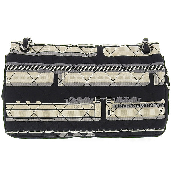 CHANEL Around 2005 Made Canvas Central Station Classic Flap Chain Bag Black/White/Multi