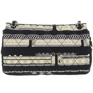 CHANEL Around 2005 Made Canvas Central Station Classic Flap Chain Bag Black/White/Multi