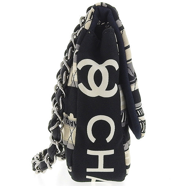 CHANEL Around 2005 Made Canvas Central Station Classic Flap Chain Bag Black/White/Multi