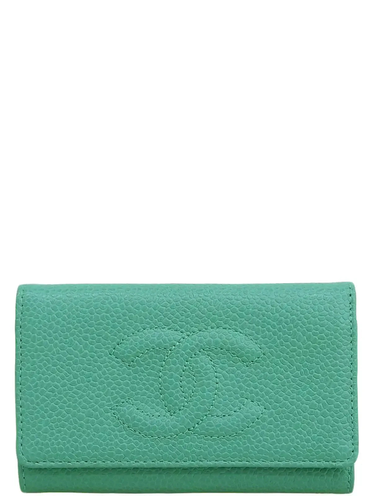CHANEL Around 1998 Made Caviar Skin Cc Mark Stitch Key Case Mint Green