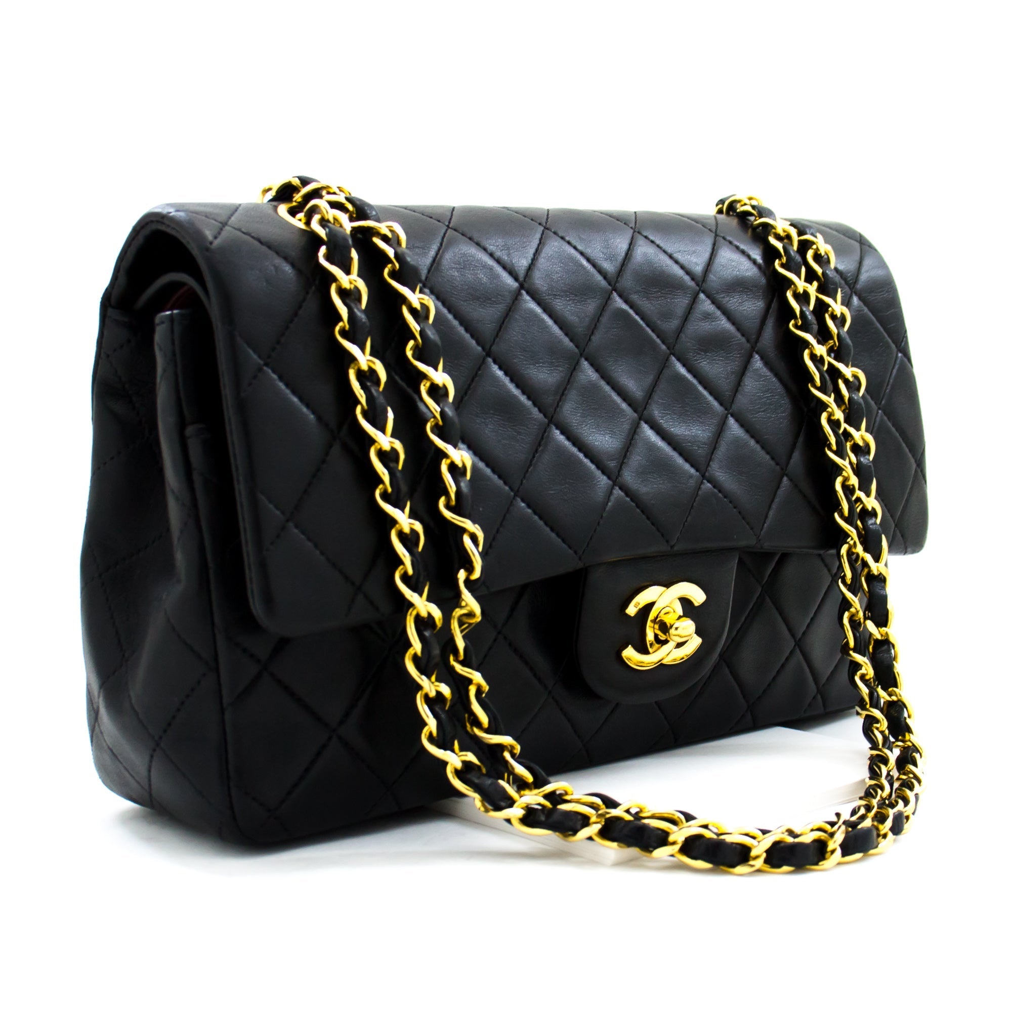 CHANEL 2.55 Double Flap Chain Shoulder Bag Black Lambskin Handbag