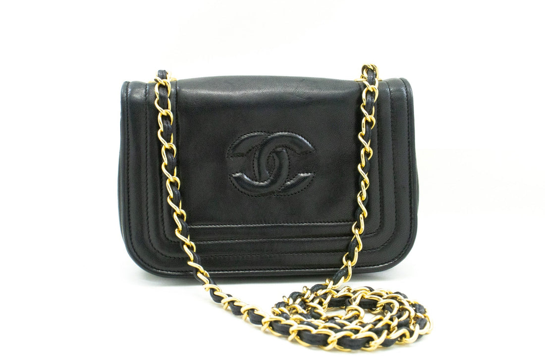 CHANEL Full Flap Mini Small Chain Shoulder Bag Black Coco Quilted