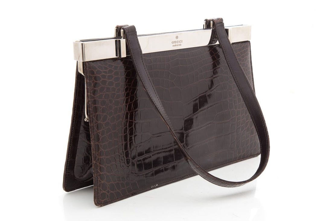 Gucci Brown Crocodile Tom Ford Era Top Handle Handbag