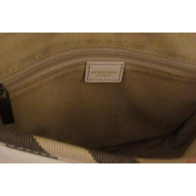 Burberry Purses White Leather With Nova Check Plaid Canvas Trim And Coated Shoulder Bag