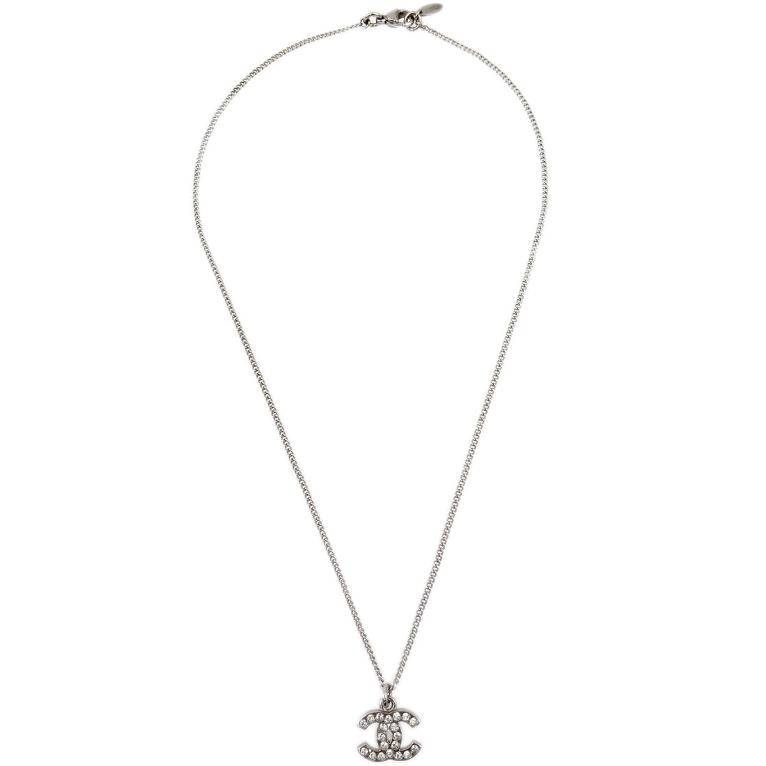 Chanel Silver Necklace Pendant Rhinestone 08V