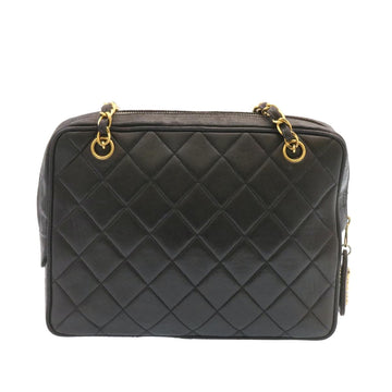 Chanel Lamb Skin Matelasse Chain Shoulder Bag Black Gold CC Auth 26128A
