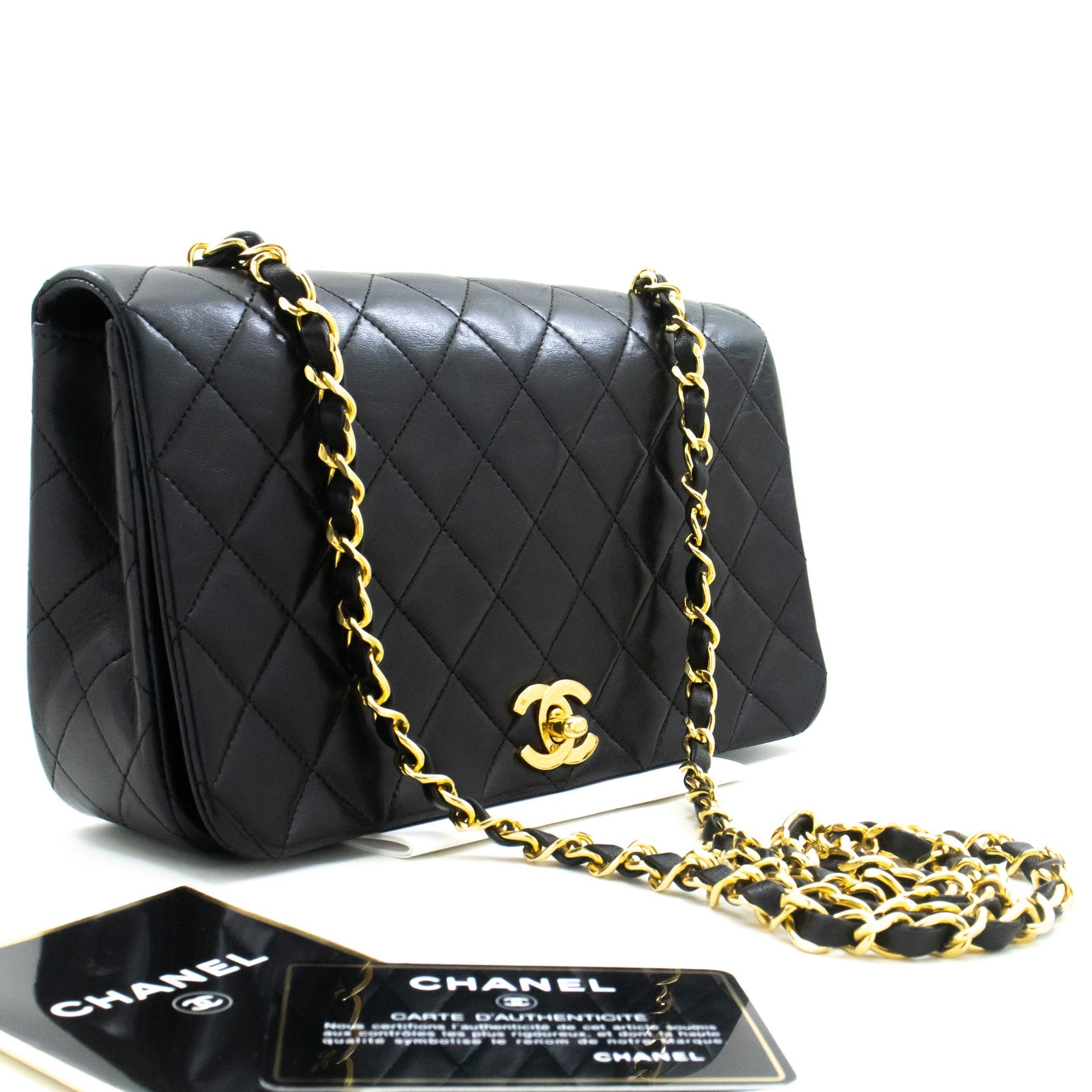 CHANEL Full Flap Chain Shoulder Bag Black Quilted Lambskin Leather