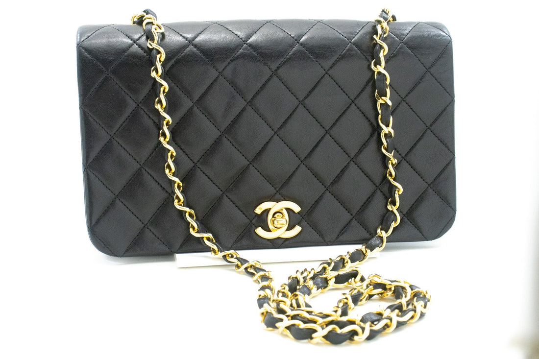 CHANEL Full Flap Chain Shoulder Bag Black Quilted Lambskin Leather