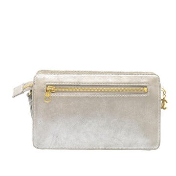 Chanel Clutch Bag Leather Silver CC  26857