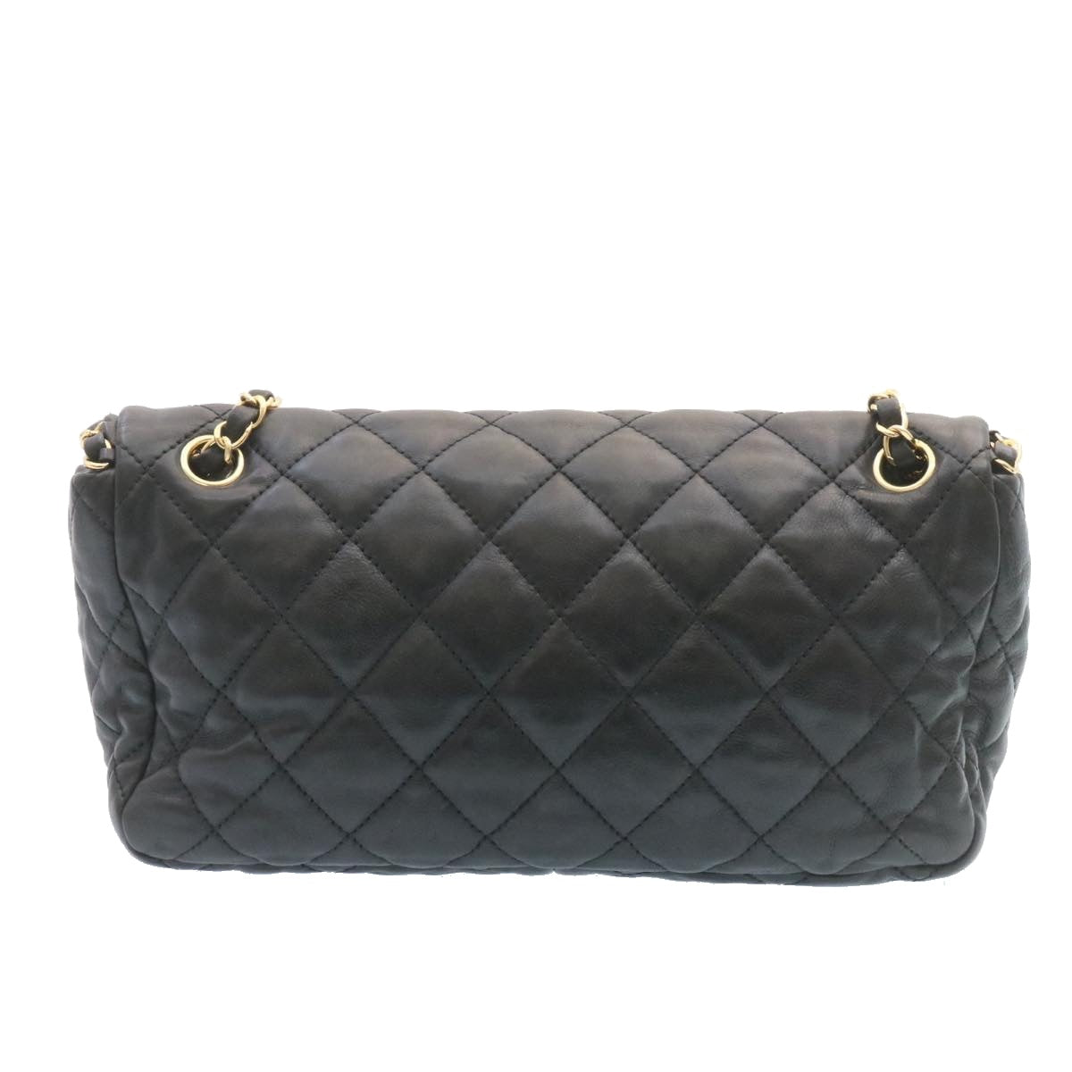 Chanel Matelasse Chain Flap Shoulder Bag Lamb Skin Black Gold CC Auth 27027A