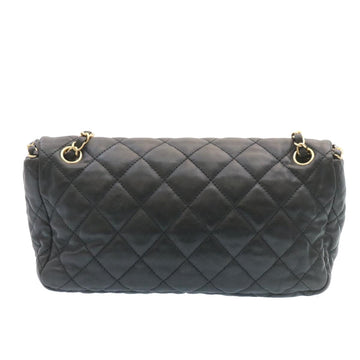 Chanel Matelasse Chain Flap Shoulder Bag Lamb Skin Black Gold CC Auth 27027A