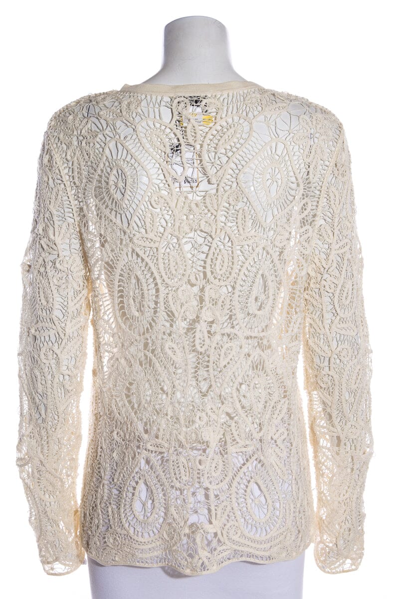 Oscar de la Renta Beige Vintage Long Sleeve Woven Button Up Top SZ L