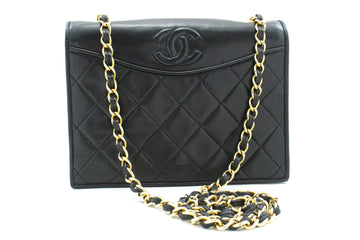 CHANEL Vintage Full Flap Chain Shoulder Bag Black Quilted Lambskin