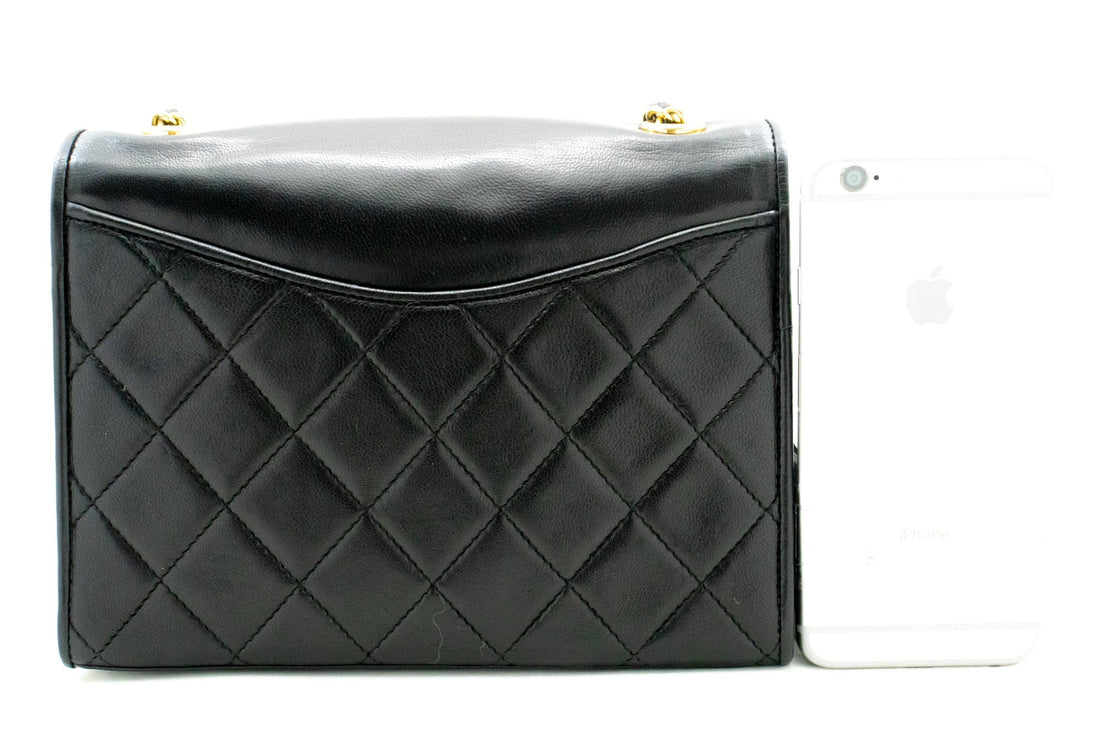 CHANEL Vintage Full Flap Chain Shoulder Bag Black Quilted Lambskin