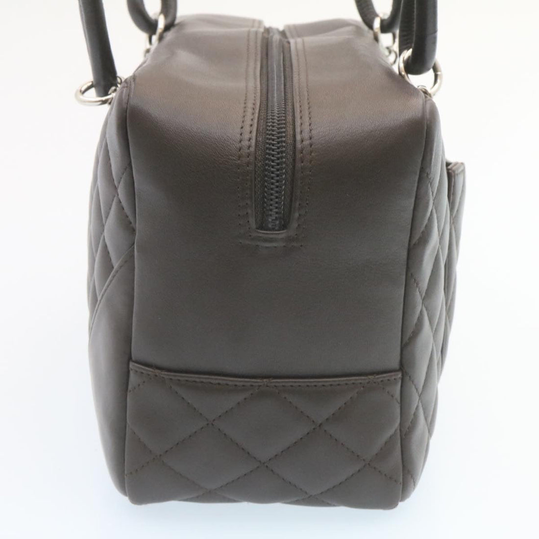 Chanel Cambon Line Matelasse Hand Bag Leather Dark Brown CC Auth 27850A