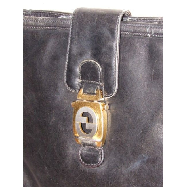 1950s Gucci Vintage Bluish Black Leather Jackie Hobo Bag