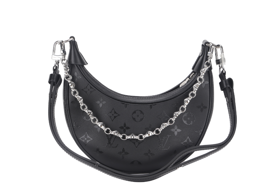 LOUIS VUITTON LOOP BLACK MONOGRAM SILKSCREEN PRINT (M11267) CALFSKIN SILVER HARDWARE WITH CHAIN , LEATHER STRAP, DUST COVER AND BOX