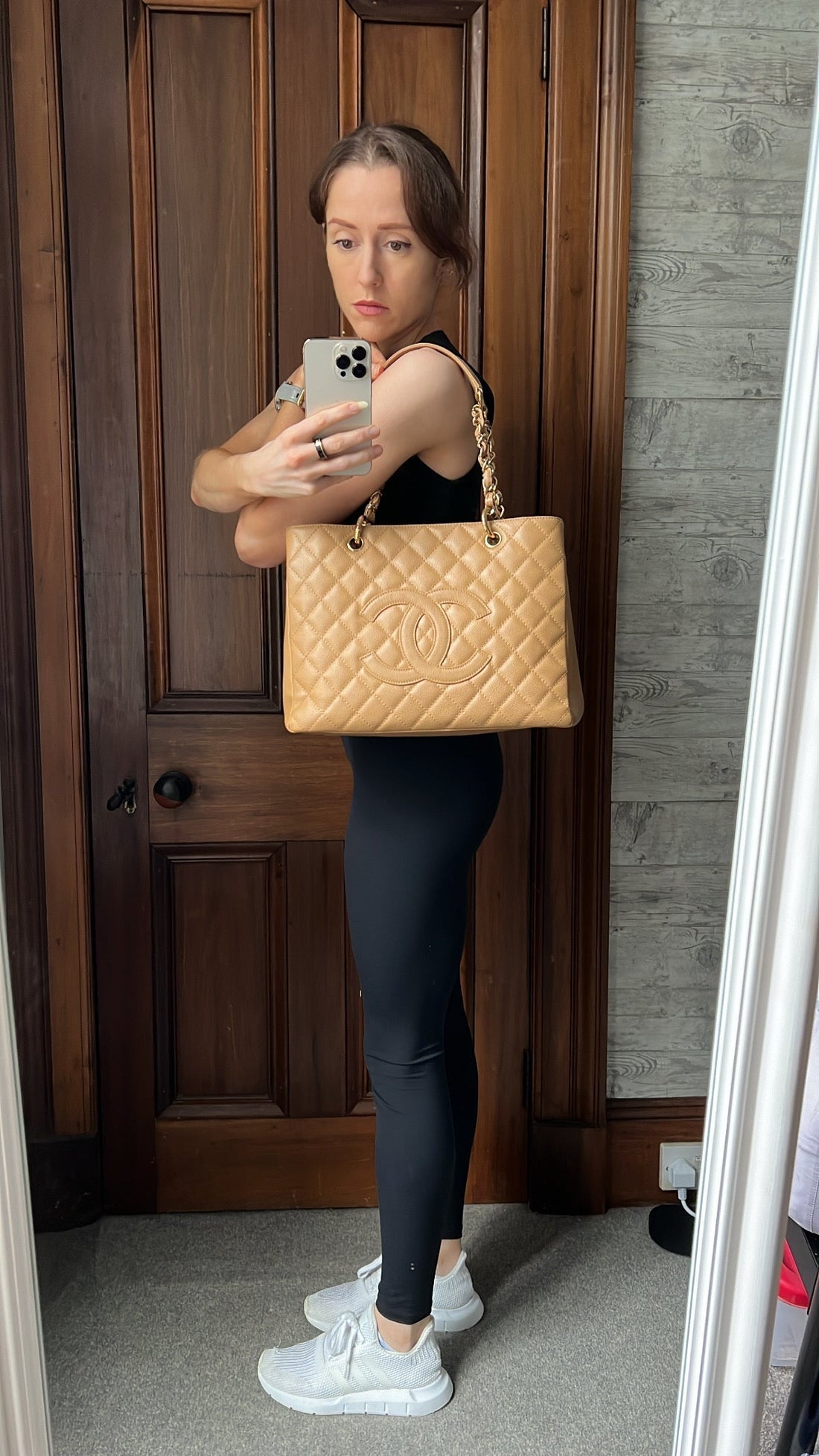 Chanel Caramel Caviar Grand Shopper Tote with gold hardware