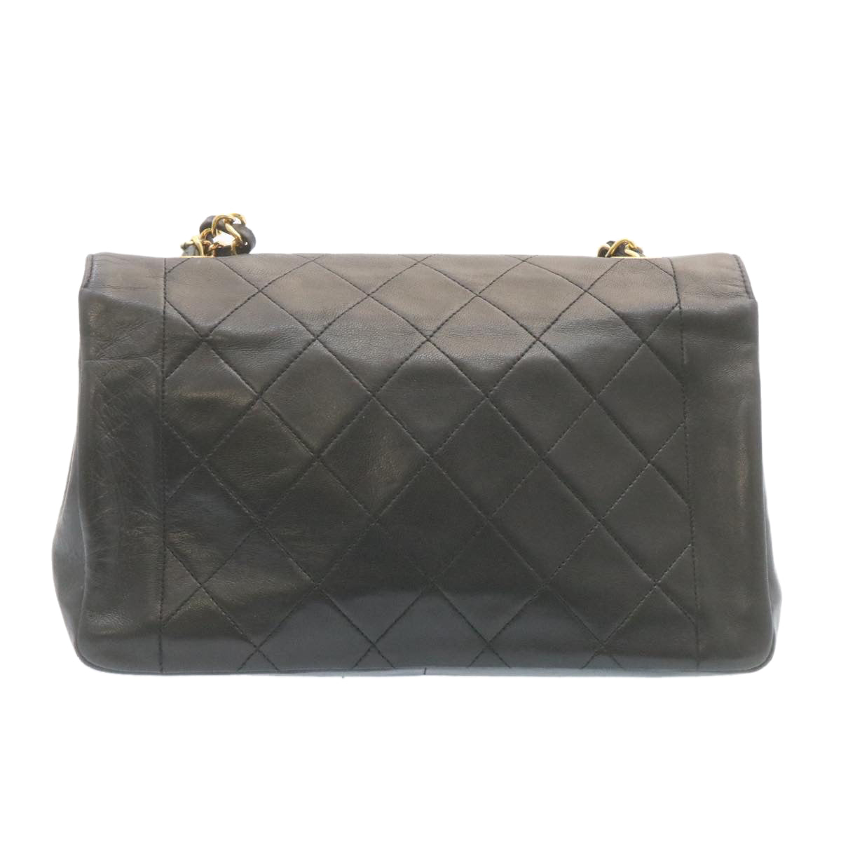 Chanel Chain Turn Lock Diana Matelasse Shoulder Bag Lamb Skin Black Auth 28282A