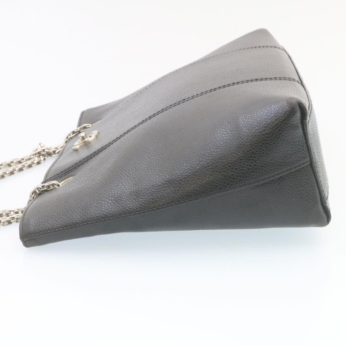 Chanel Caviar Skin Chain Shoulder Bag Leather Black CC  28395A