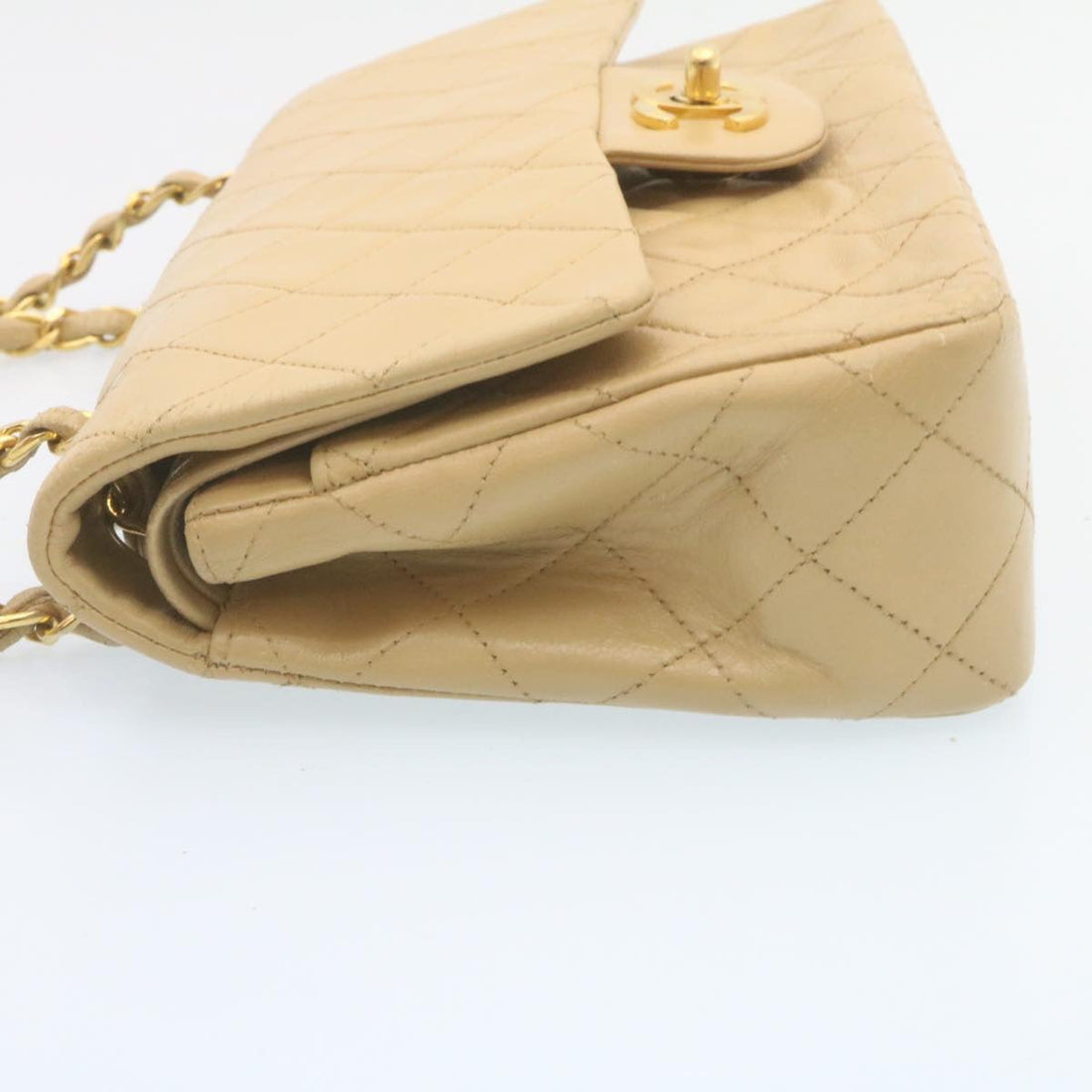 Chanel Classic Matelasse23 Chain Flap Shoulder Bag Lamb Skin Beige Auth 28468