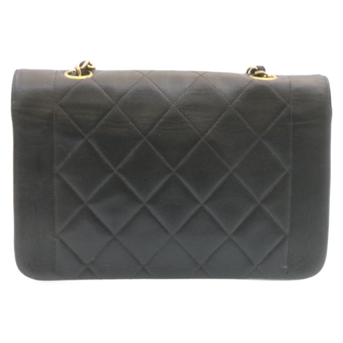 Chanel Chain Turn Lock Diana Matelasse Shoulder Bag Lamb Skin Black Auth 28470A