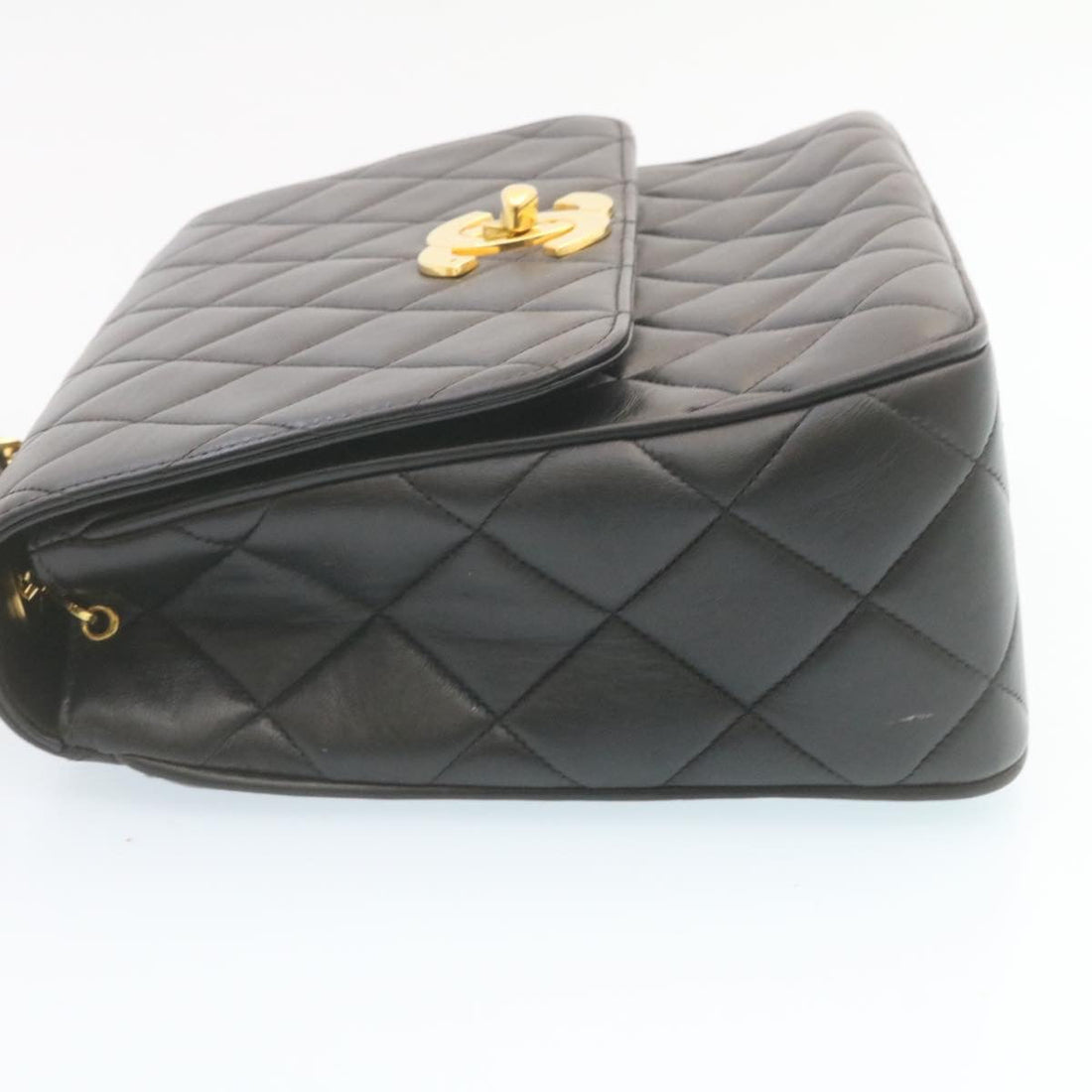 Chanel Matelasse Chain Flap Shoulder Bag Lamb Skin Black Gold CC  28632A