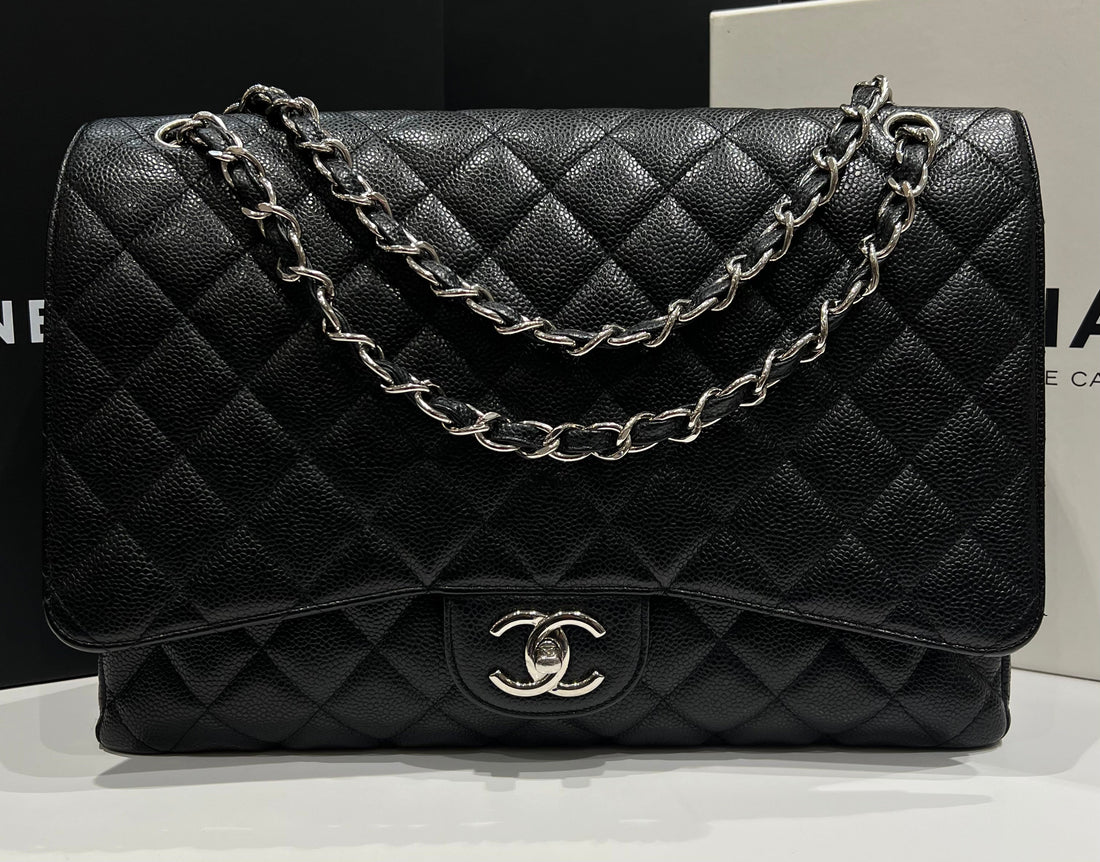 Chanel - sac classique maxi jumbo cuir caviar noir